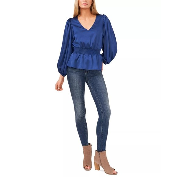 VINCE CAMUTO Peplum Blouse Deep Blue XS - Picture 4 of 4